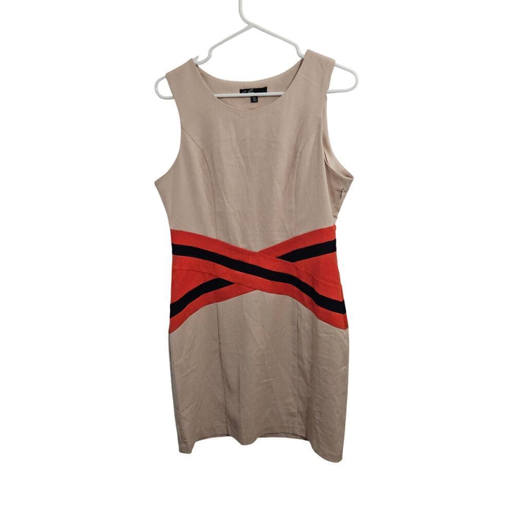 C Luce Sleeveless Sheath Dress Knee Length Cream/Orange Lightweight Size Large
